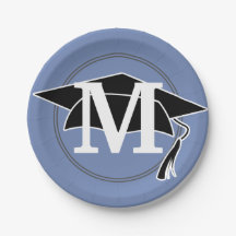 Blau Schwarz Weiße Abschlussmütze Monogramm Anfang