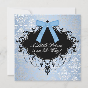 Blau Schwarze Damast Prinz Baby Shower Einladung