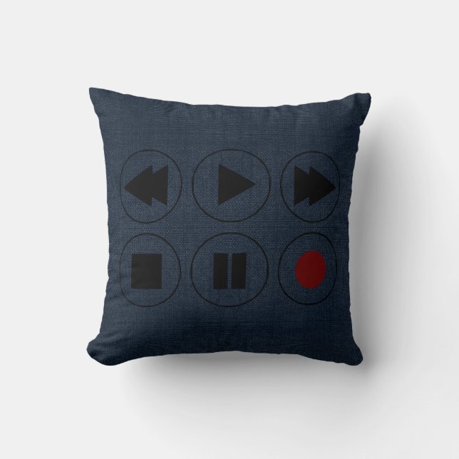 Blau schwarze Tech Icons Rewind Schneller Vorlauf  Kissen (Vorderseite)