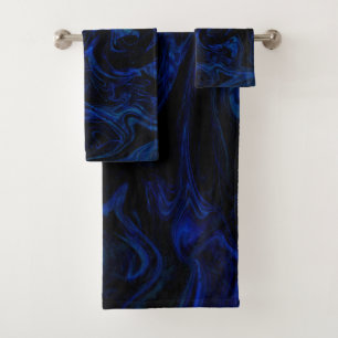 Blau Schwarze Wirbel Abstrakte Rauchige Kühle Badhandtuch Set