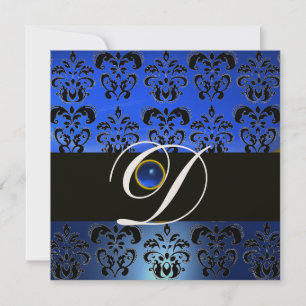 BLAU SCHWARZER DAMAST MONOGRAMM SAPHIR CHAMPAGNER EINLADUNG