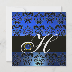 BLAU SCHWARZER DAMAST MONOGRAMM SAPHIR WEISSEIS EINLADUNG