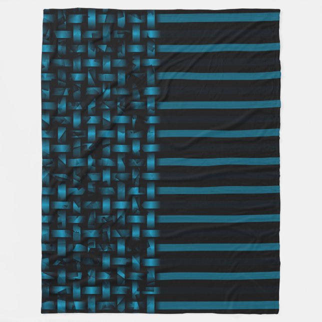 Blau Schwarzes abstraktes Webmuster Fleecedecke (Vorderseite)