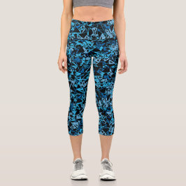 Blau Schwarzes Dreieckmuster Capri Leggings
