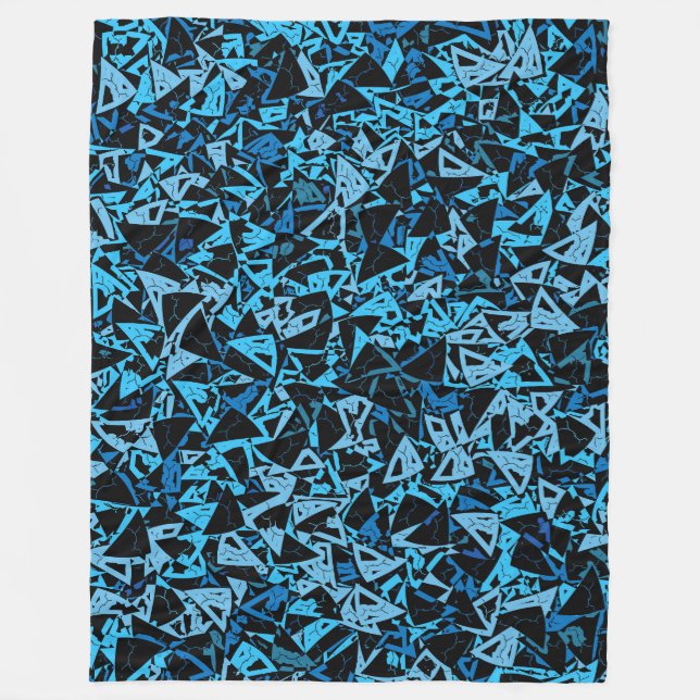 Blau Schwarzes Dreieckmuster Fleecedecke (Vorderseite)