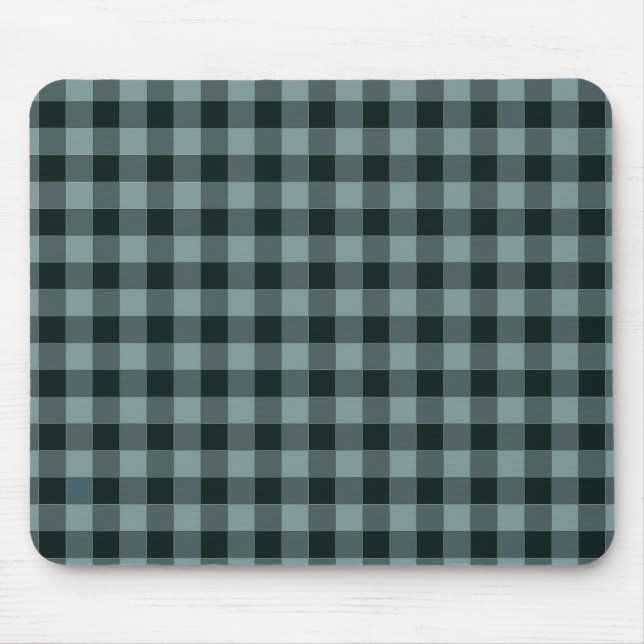 Blau-schwarzes Gingham-Karomuster Mousepad (Vorne)