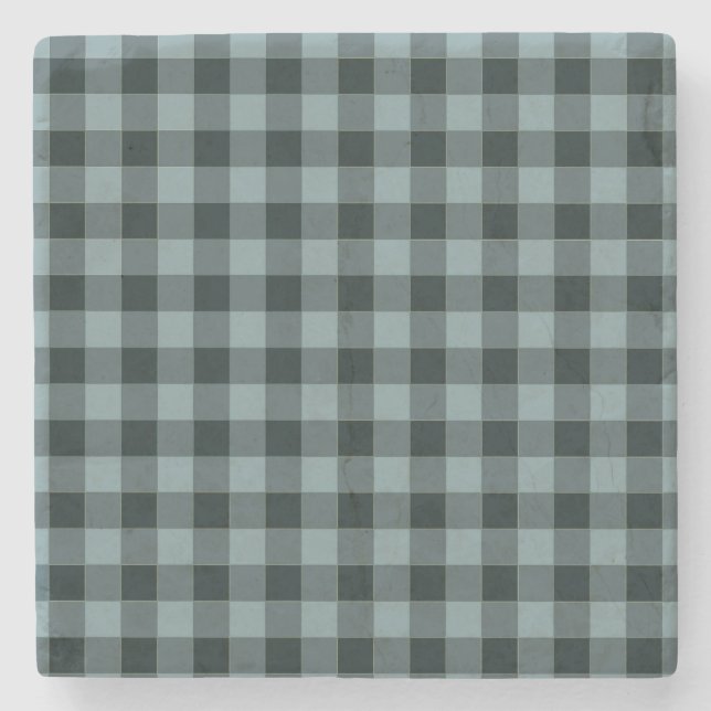 Blau-schwarzes Gingham-Karomuster Steinuntersetzer (Vorderseite)