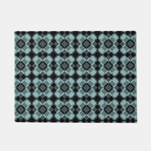 Blau-schwarzes Karo-Argyle-Muster Fußmatte (Vorderseite)