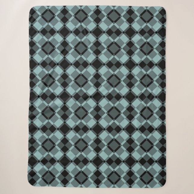 Blau-schwarzes Karo-Argyle-Muster Sherpadecke (Vorderseite)