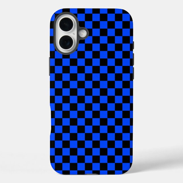 Blau-schwarzes Schachbrettmuster iPhone 16 Plus Hülle (Rückseite)
