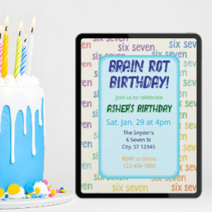 Blau Sechs Sieben Gehirn Fäule Geburtstag Einladung