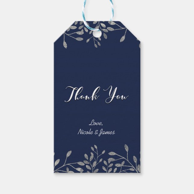 Blau & Silber Botanische Moderne Gastgeschenk Hoch Geschenkanhänger (Vorderseite)
