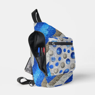 BLAU & SILBER GLITZER LOOK STREIFEN & POLKA-PUNKTE CROSSBODY BAG