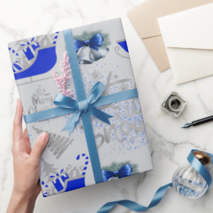 Blau & Silber lassen Sie es auf hellgrau schneefre Geschenkpapier