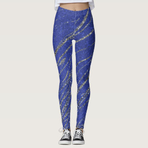 Blau & Silber Modern Glamour Marmor Streifen Party Leggings