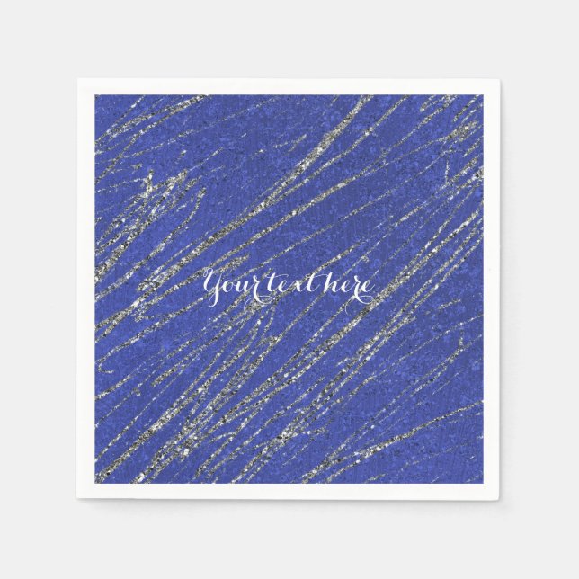 Blau & Silber Modernes Glam Marmorstreifen Party Serviette (Vorderseite)