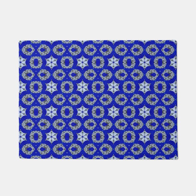 blau-silber-psychedelisches Muster Fußmatte (Vorderseite)