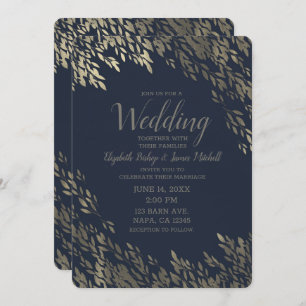 Blau & Silber Silber Blätter Chic Rustic Wedding Einladung