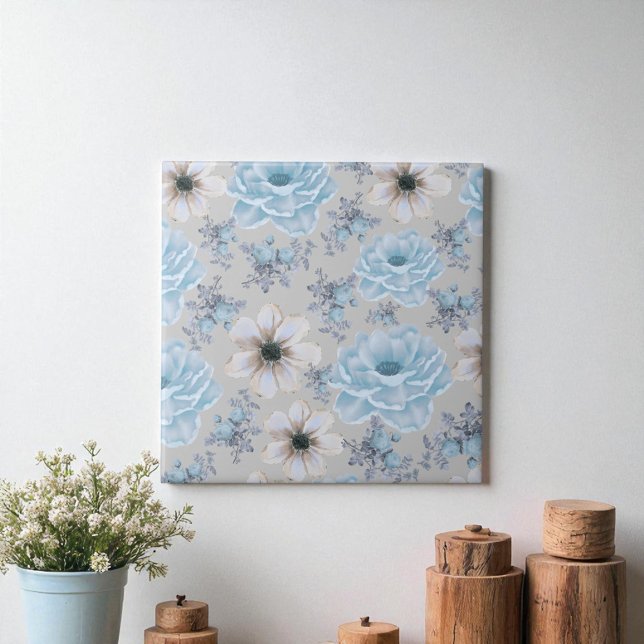 Blau Silber Wasserfarbenfloral Fliese (Von Creator hochgeladen)