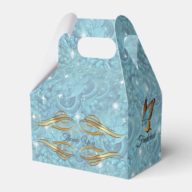 Blau-Silberes Mischmuster mit weißen Glitzern Geschenkschachtel (Vorderseite)