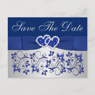 Blau, Silbergrau, Blüten Save the Date Postkarte