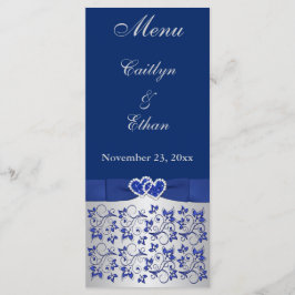 Blau, Silbergraue Blüte, Herzkarte Menükarte