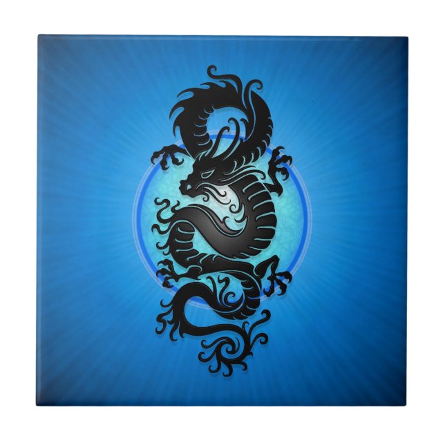 Blau sprengte chinesischen Drachen Fliese (Vorderseite)