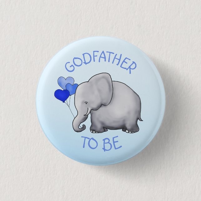 Blau steigt Elefanten im Ballon auf, den Babyparty Button (Vorderseite)