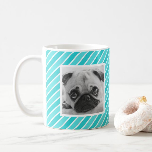 Blau Streifen Muster für benutzerdefinierte Foto-T Kaffeetasse (Mit Donut)