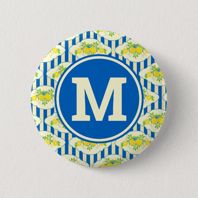 Blau Streifen und Blätter Muster Button (Vorderseite)