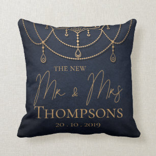 Blau strukturierte neue Mr. und Mrs. Hochzeit Kissen