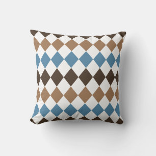 Blau, Tan und Brown Diamond Harlequin Kissen
