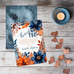 Blau   Terrakotta-Junge Herbst-Blumen-Baby-Party Dankeskarte