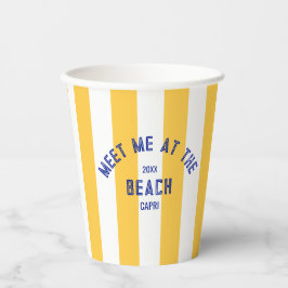 Blau trifft mich am Strand gelben Cabana Streifen Pappbecher