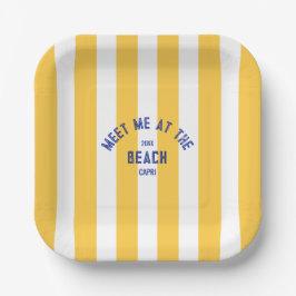 Blau trifft mich am Strand gelben Cabana Streifen Pappteller