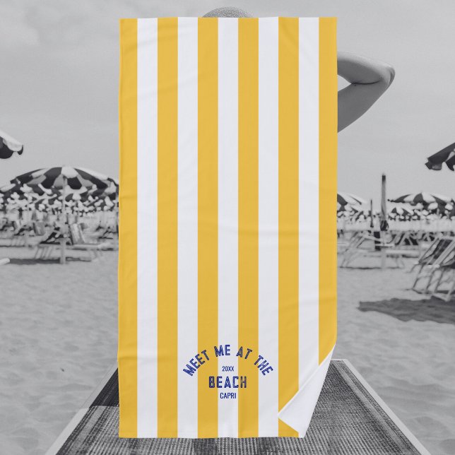 Blau trifft mich am Strand gelben Cabana Streifen Strandtuch (Von Creator hochgeladen)
