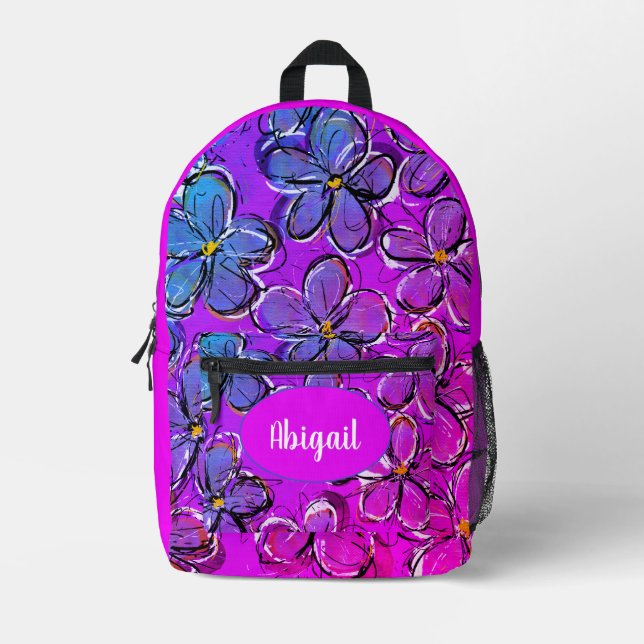 Blau-tropische Blume in Pink Bedruckter Rucksack (Vorderseite)