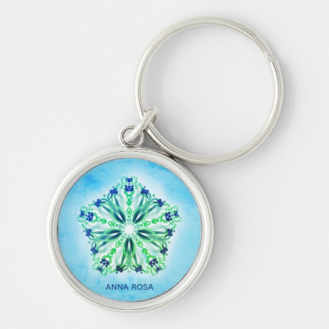 *~* Blau, Türkis, Marine und Lila Mandala Schlüsselanhänger (Vorne)