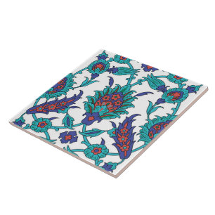Blau Türkis Rot Weiß Orientalisches Blumenmuster Fliese
