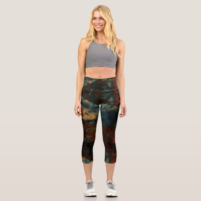 Blau, Türkis und Marmor Abstrakt Capri Leggings (Vorderseite)