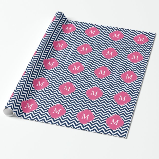 Blau u. Fuschia Zickzack-Muster-Monogramm Geschenkpapier (Ungerollt)