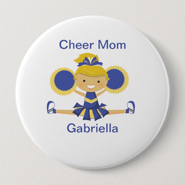 Blau-u. Goldbeifall-Mama-Cheerleader-Knopf Button (Vorderseite)