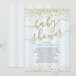 Blau-u. GoldGlitzer-Baby-Duschen-Einladung für Einladung