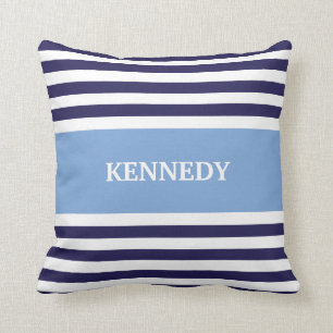 Blau u. Marine-Streifen u. Monogramm Kissen