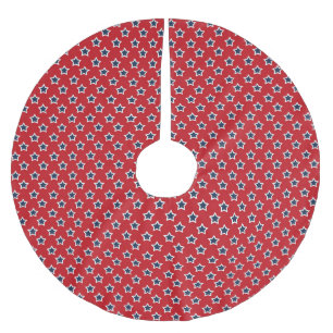 Blau-u. Weiß-Sterne auf Rot Polyester Weihnachtsbaumdecke