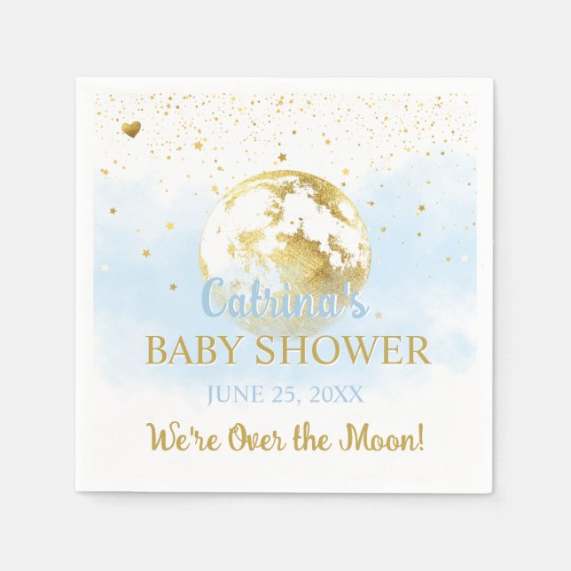 Blau über dem Mond und Sterne Celestial Baby Dusch Serviette (Vorderseite)