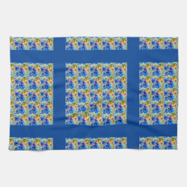 Blau überprüft, farbenfrohe Mischung von Wildblume Geschirrtuch