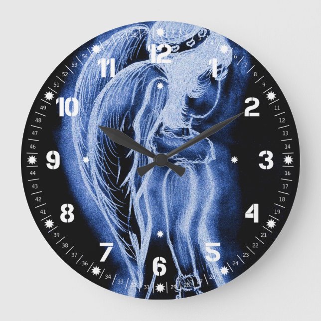 Blau umgekehrter seitlich Engel Große Wanduhr (Vorderseite)