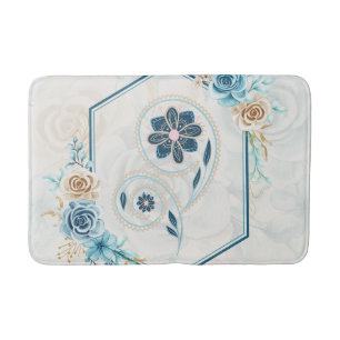 Blau und Aquamarine Blumengrafik, "Leben beleben" Badematte
