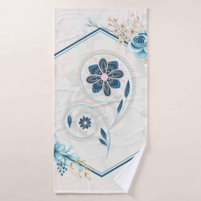 Blau und Aquamarine Blumengrafik, "Leben beleben" Badhandtuch Set (Badehandtuch)